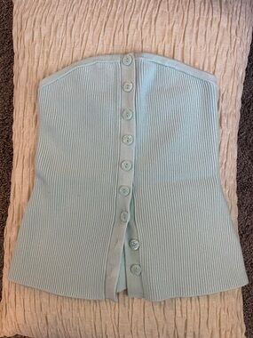 Abercrombie & Fitch Light Aqua Ribbed Strapless Knit Top